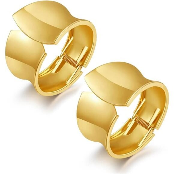 2 Pcs Gold Chunky Cuff Bracelets for Women Adjustable Bangle Gold Plated - Picture 1 of 5